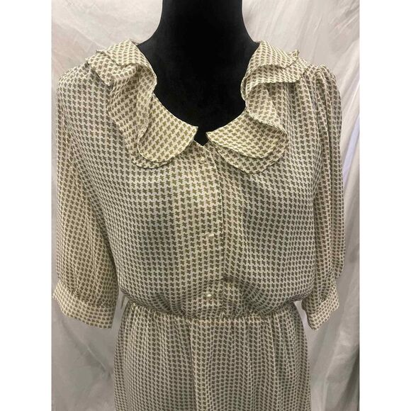 Vintage 80s ladies dress white/tan by Jones size 16 - Picture 2 of 7